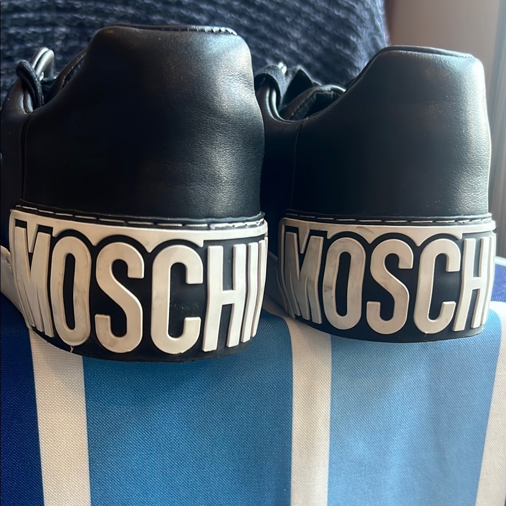 Moschino Kids Black and White Logo-Back Sneakers